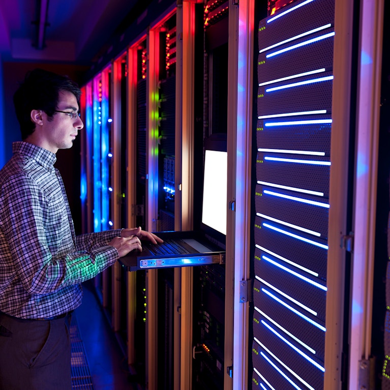 IT engineer in action configuring servers