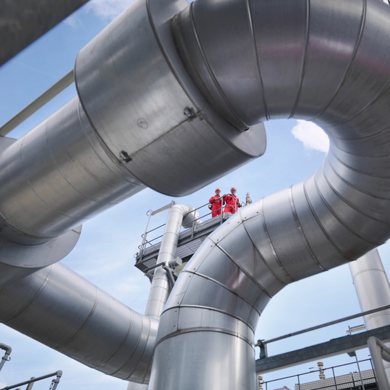 Closeup view of gas storage pipes