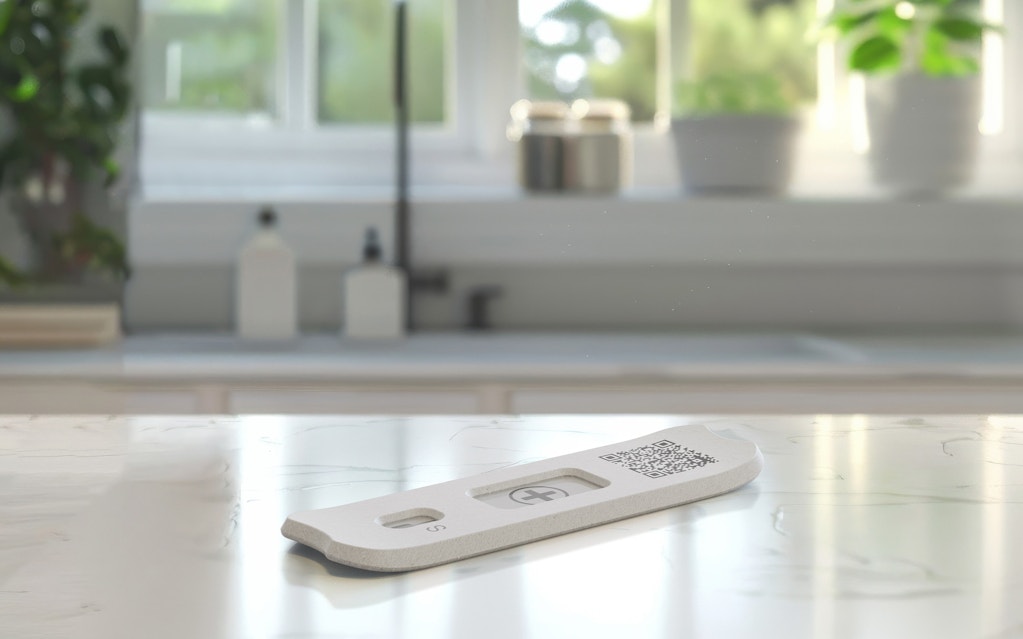 Lateral flow test sitting on kitchen counter