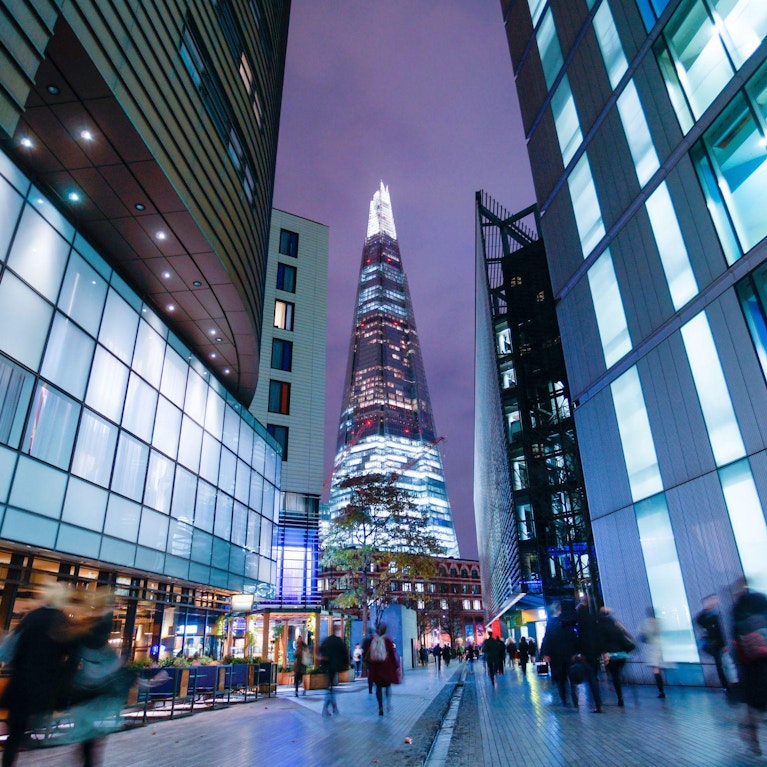 Nighttime view of London street