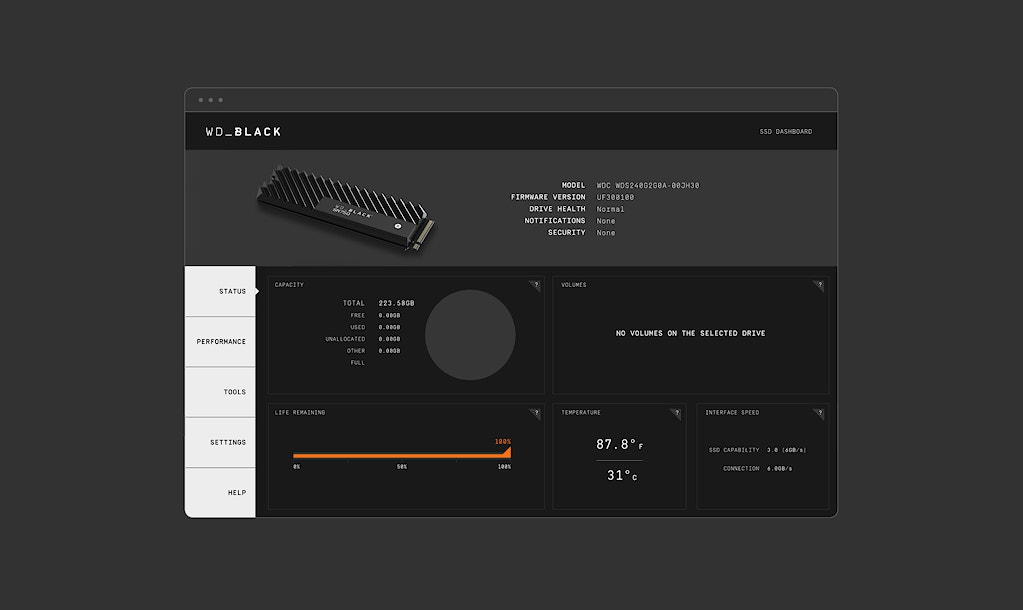 Western Digital WD_BLACK™ dashboard